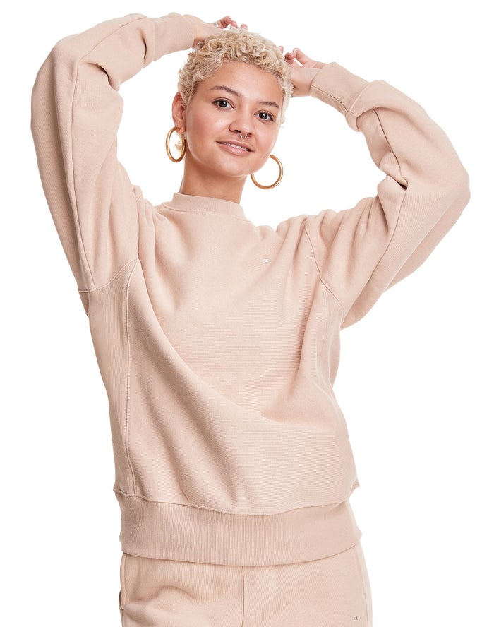 Champion Womens Sweatshirt NZ - Reverse Weave Boyfriend Crew Beige ( 0819-RAKVX )